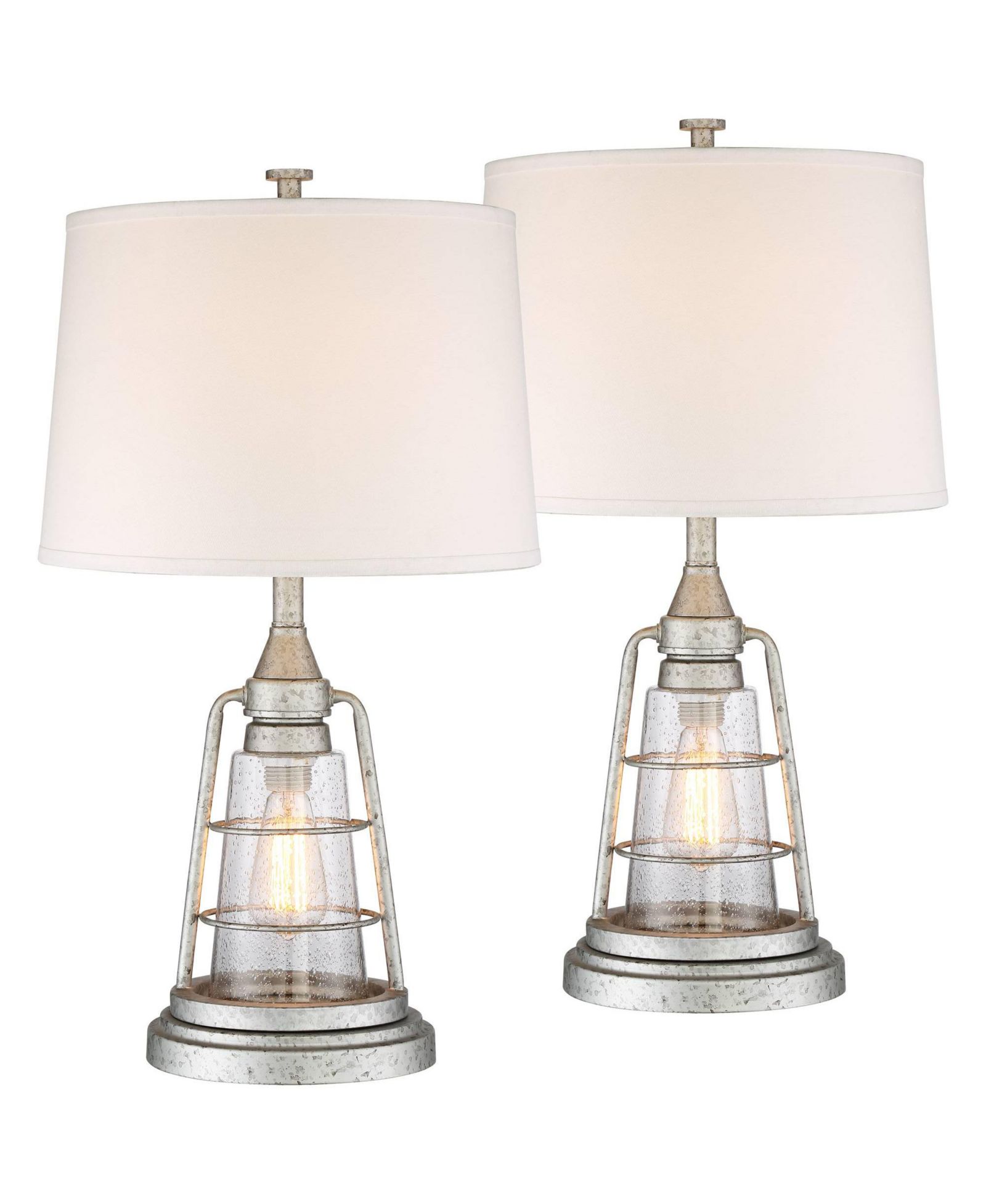Franklin Iron Works Fisher 28 3/4" Tall Lantern Industrial End Table Lamps Set of 2 Night Light