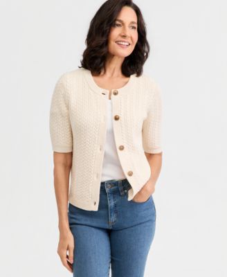 Style & Co Petite короткий кардиган с коротким рукавом из кабельной вязки Palomino