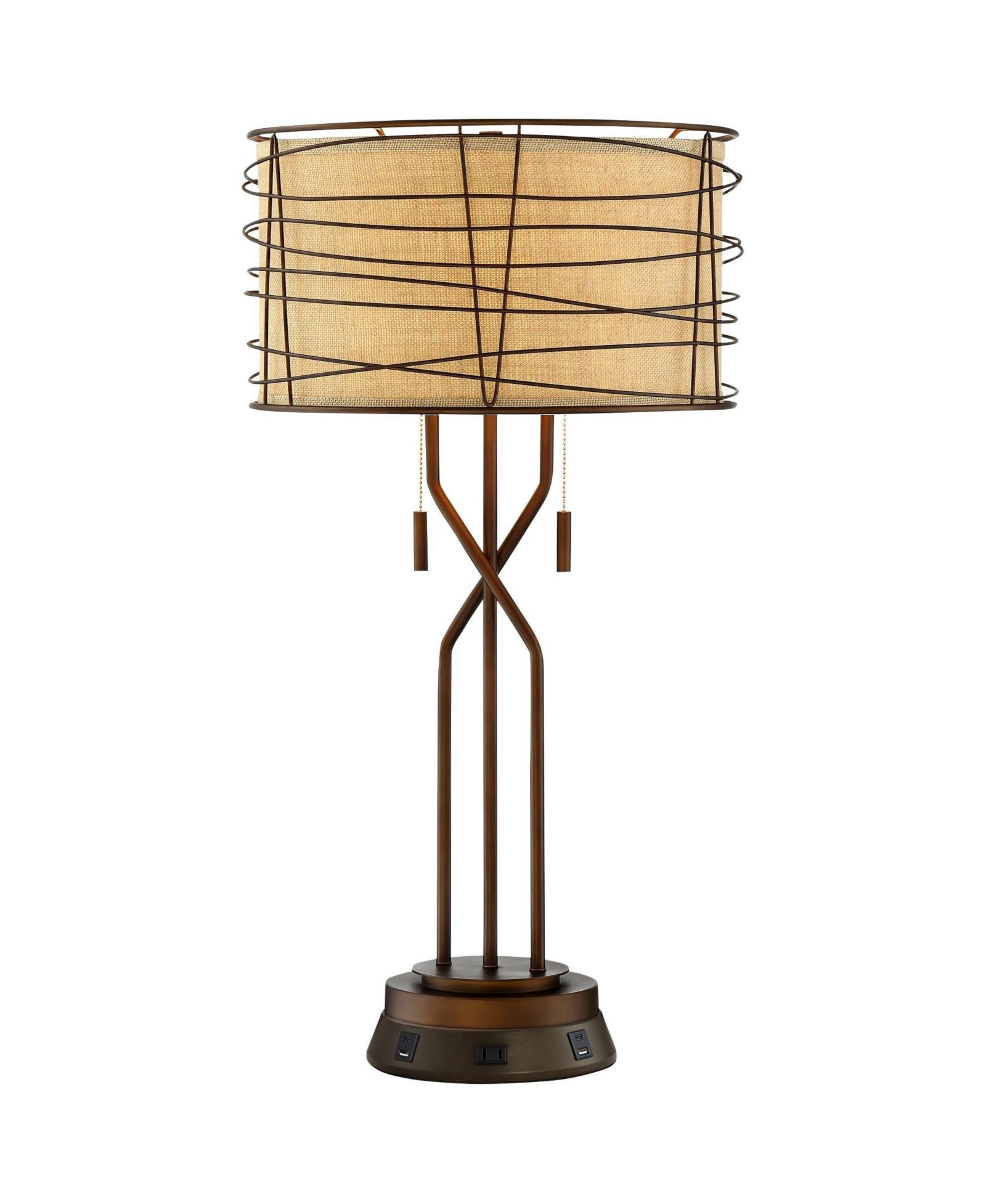 Franklin Iron Works Industrial Table Lamp with USB and AC Power Outlet Workstation Charging Base 28.75" Tall