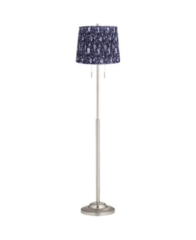 360 Lighting Abba Modern 65" Tall Standing Floor Lamp Twin Pull Chain Metal Brushed Steel Finish Pleated