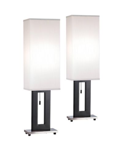 360 Lighting Floating Rectangle Modern Table Lamps 30" Tall Set of 2 Metal Open Frame Fabric Box Shade for Bedroom Living Room Bedside