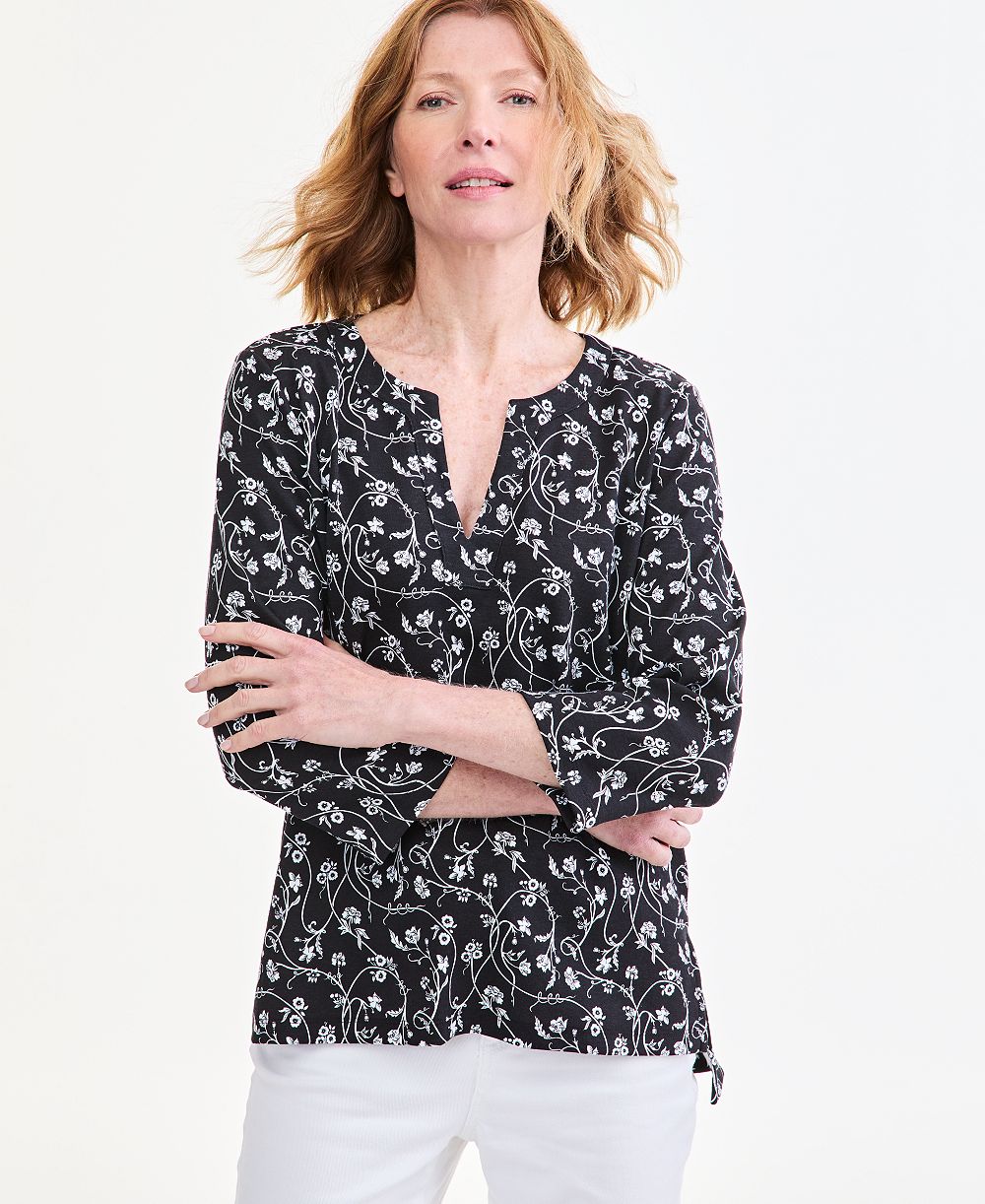 Style & Co Petite Printed Split Neck 3/4-Sleeve Tunic, Macy's Exclusive