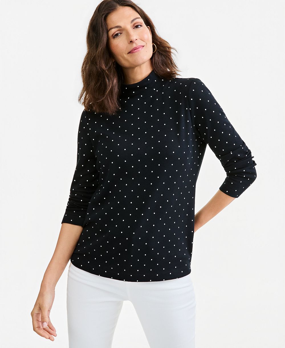 Style & Co Petite Printed Mock-Neck Long-Sleeve Tee, Macy's Exclusive