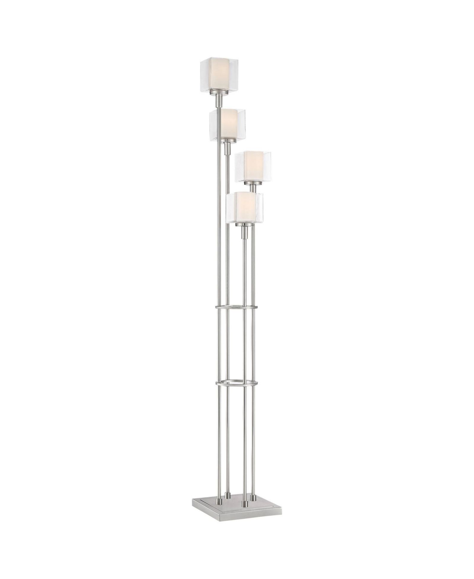 Торшер Possini Euro Design Athena Modern 72" Tall Tree Floor Lamp с умной розеткой, матовый никель, 4 лампы, прозрачное опаловое стекло