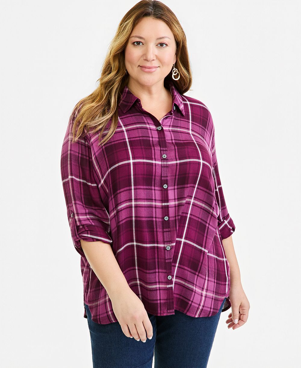Рубашка Style & Co Plus Size Plaid Button-Up