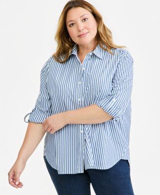 Женская рубашка Style & Co Plus Size из хлопка в полоску с пуговицами
