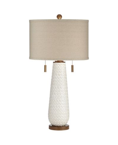 Possini Euro Design Kingston Modern Mid Century Table Lamp 32 3/4" Tall Ceramic with USB Dimmer Drum Shade for Bedroom Living Room Office