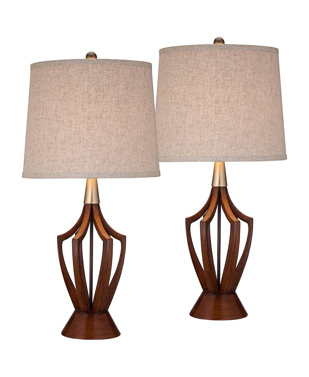 360 Lighting St. Claire 30 3/4" Tall Open Base Large Mid Century Modern End Table Lamps Set of 2 Wood Finish Living Room Bedroom