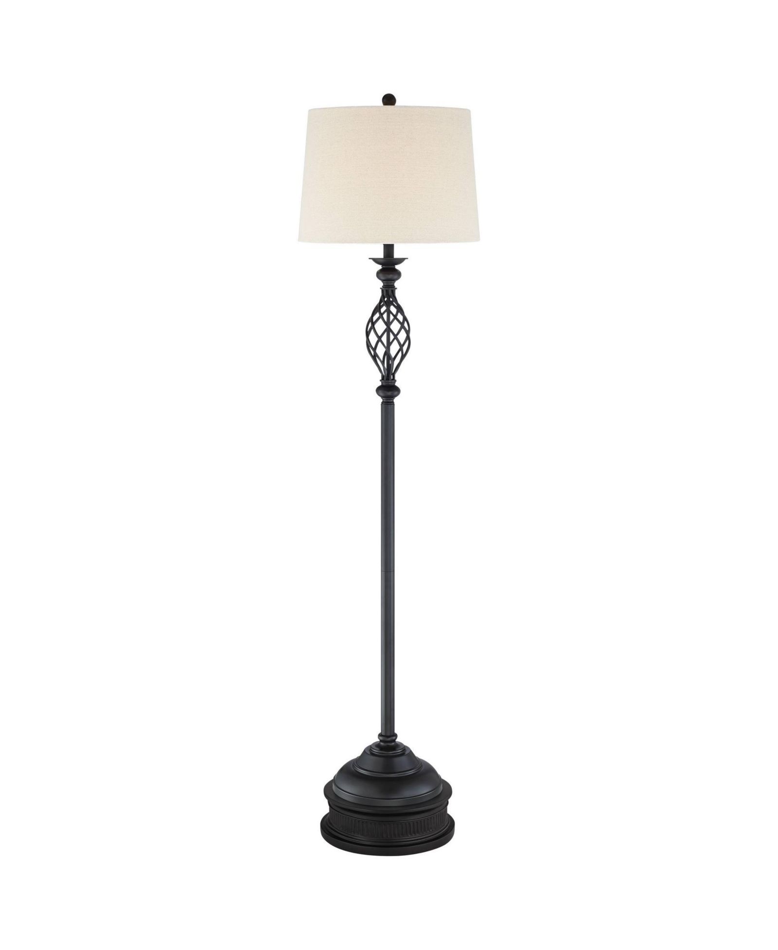Franklin Iron Works Annie Rustic Floor Lamp with Riser 67 1/2" Tall Iron Scroll Cream Hardback Drum Shade