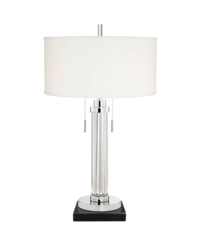 Possini Euro Design Cadence Modern Table Lamp with Square  Marble Riser 30" Tall Glass Column  Shade for Bedroom Living Room Bedside Office