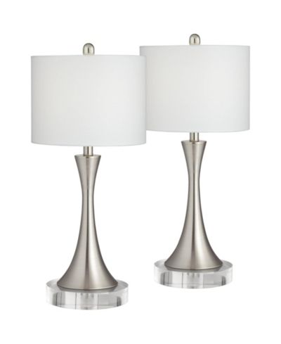 360 Lighting набор настольных ламп 360 Lighting Gerson Modern 2 шт. с круглыми подставками 25 1/2" High Brushed Nickel LED Drum Shade