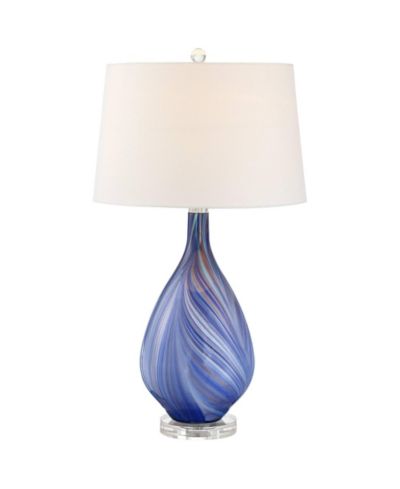 Possini Euro Design Modern Table Lamp with USB Charging Port 29" Tall Art Glass  Fabric Drum Shade for Living Room Bedroom (Color May Vary)