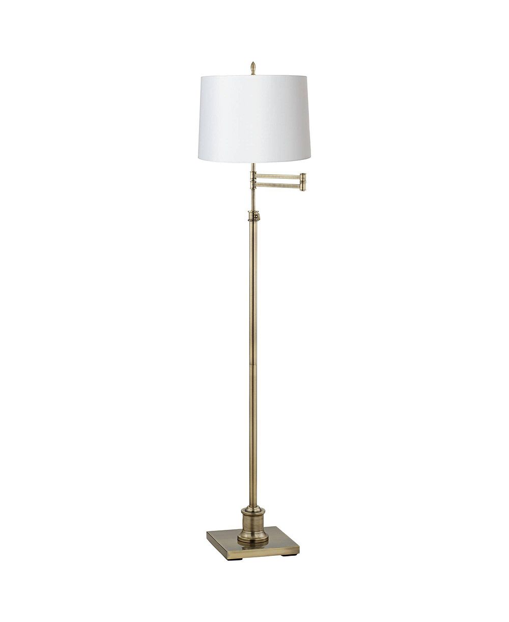 360 Lighting Modern Swing Arm Floor Lamp Adjustable Height 70" Tall Antique Brass Hardback Drum Shade for Living Room Reading Bedroom