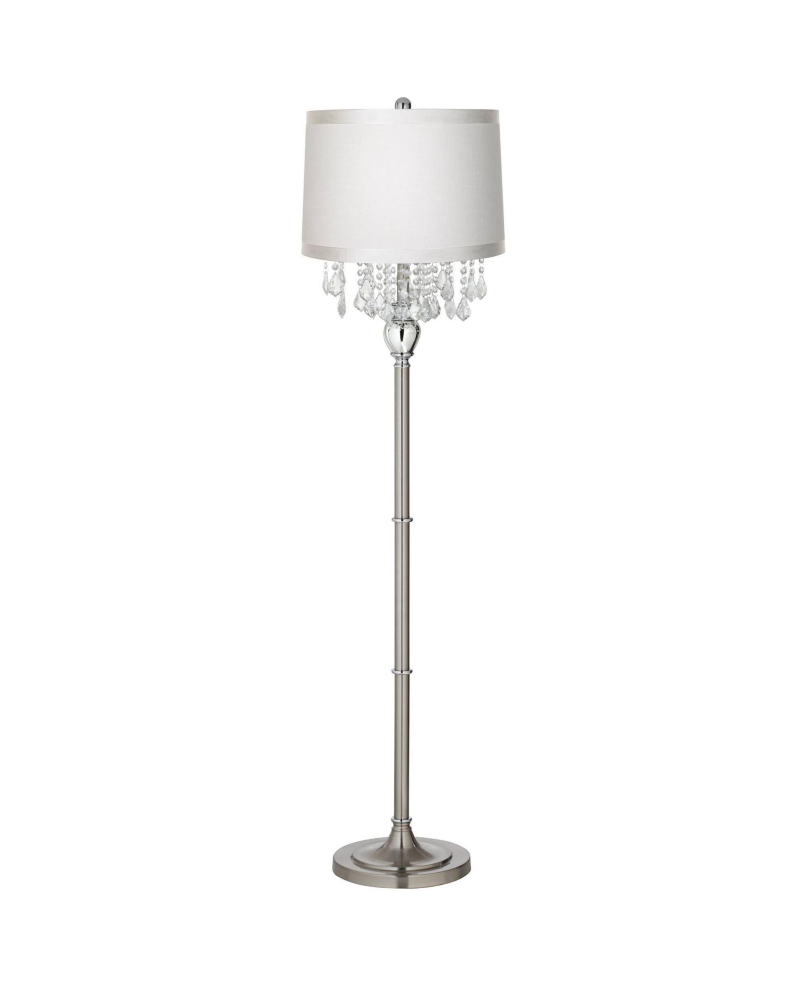 360 Lighting Modern Floor Lamp Standing 60 1/2" Tall Satin Steel Crystal Fabric Drum Shade for Living Room Bedroom Office House Home