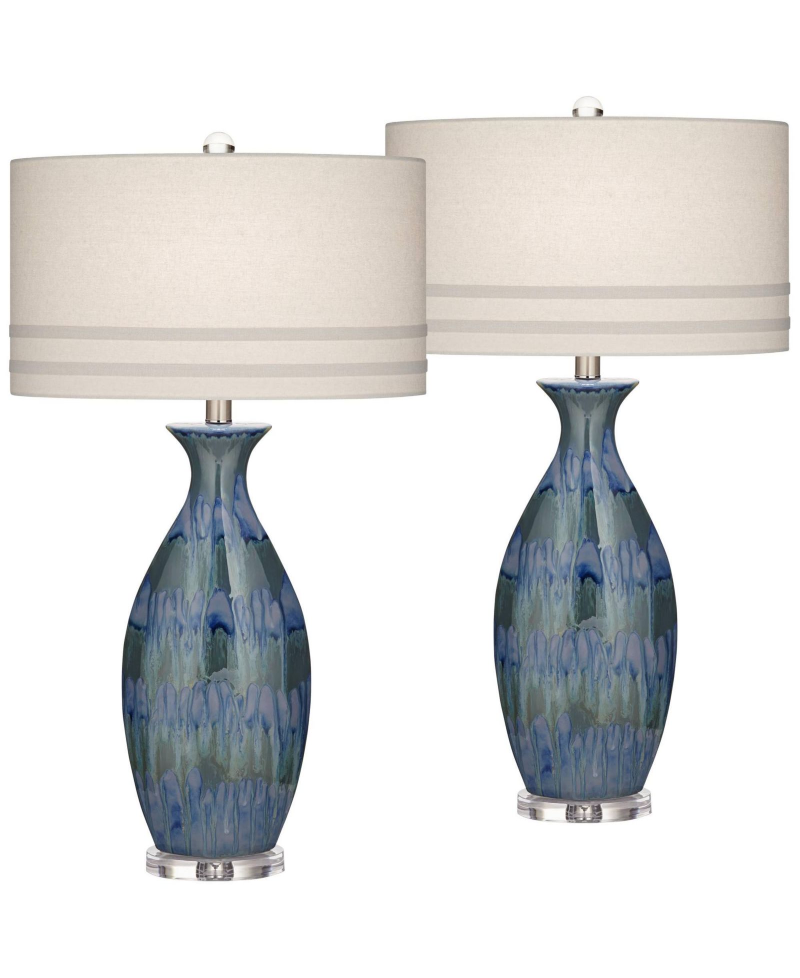 Possini Euro Design Annette 38" Tall Large Modern End Table Lamps Set of 2  Drip Finish Ceramic Living Room (Colors May Vary)