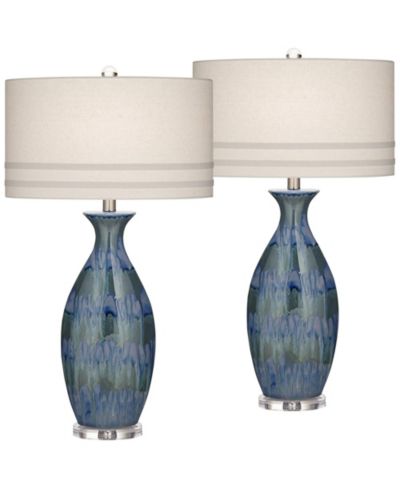 Possini Euro Design Annette 38" Tall Large Modern End Table Lamps Set of 2  Drip Finish Ceramic Living Room (Colors May Vary)
