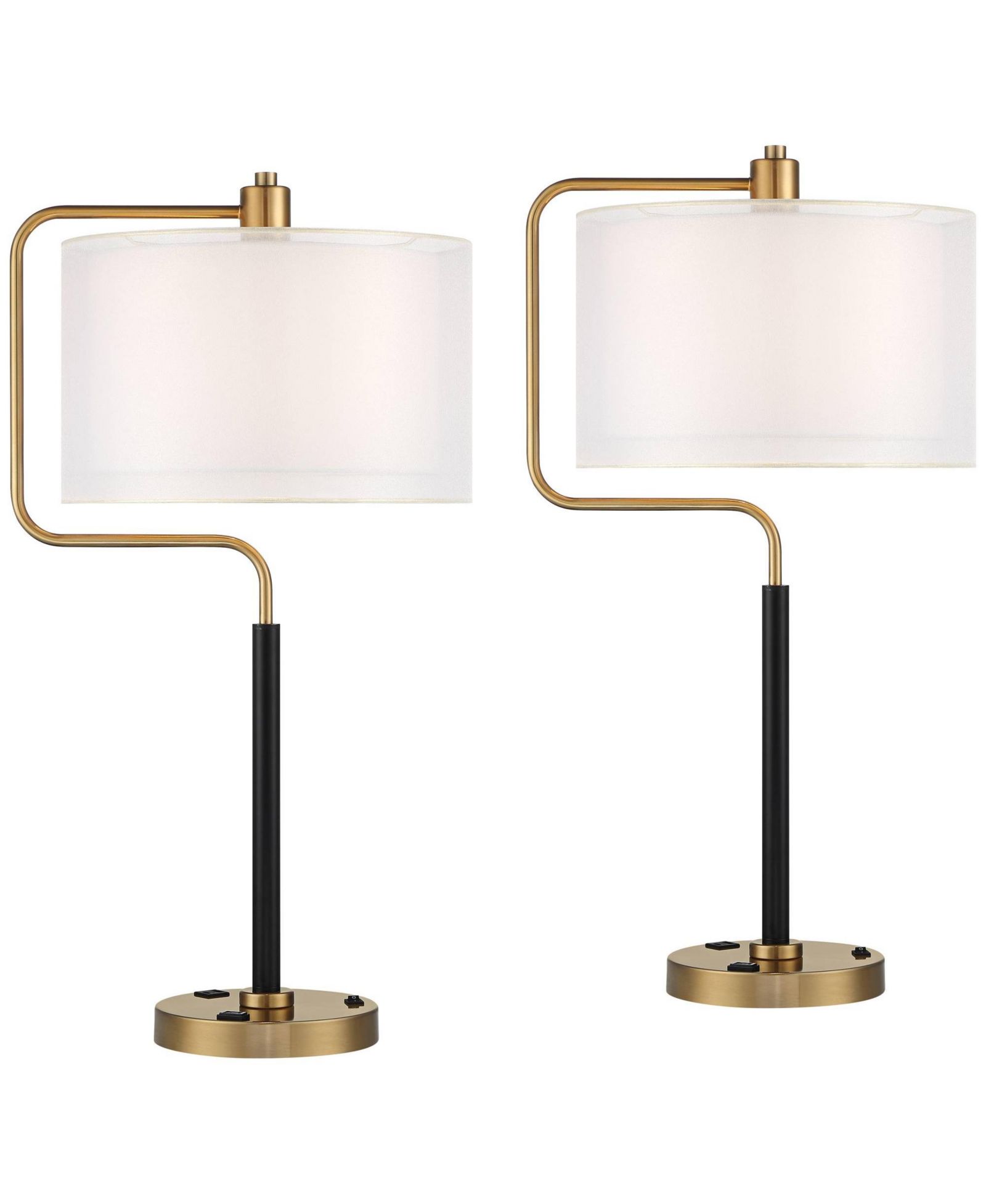 Possini Euro Design Carlyle 30 1/2" Tall Large Mid Century Modern Desk Lamps Set of 2 USB Port AC Power Outlet Gold Metal Charging