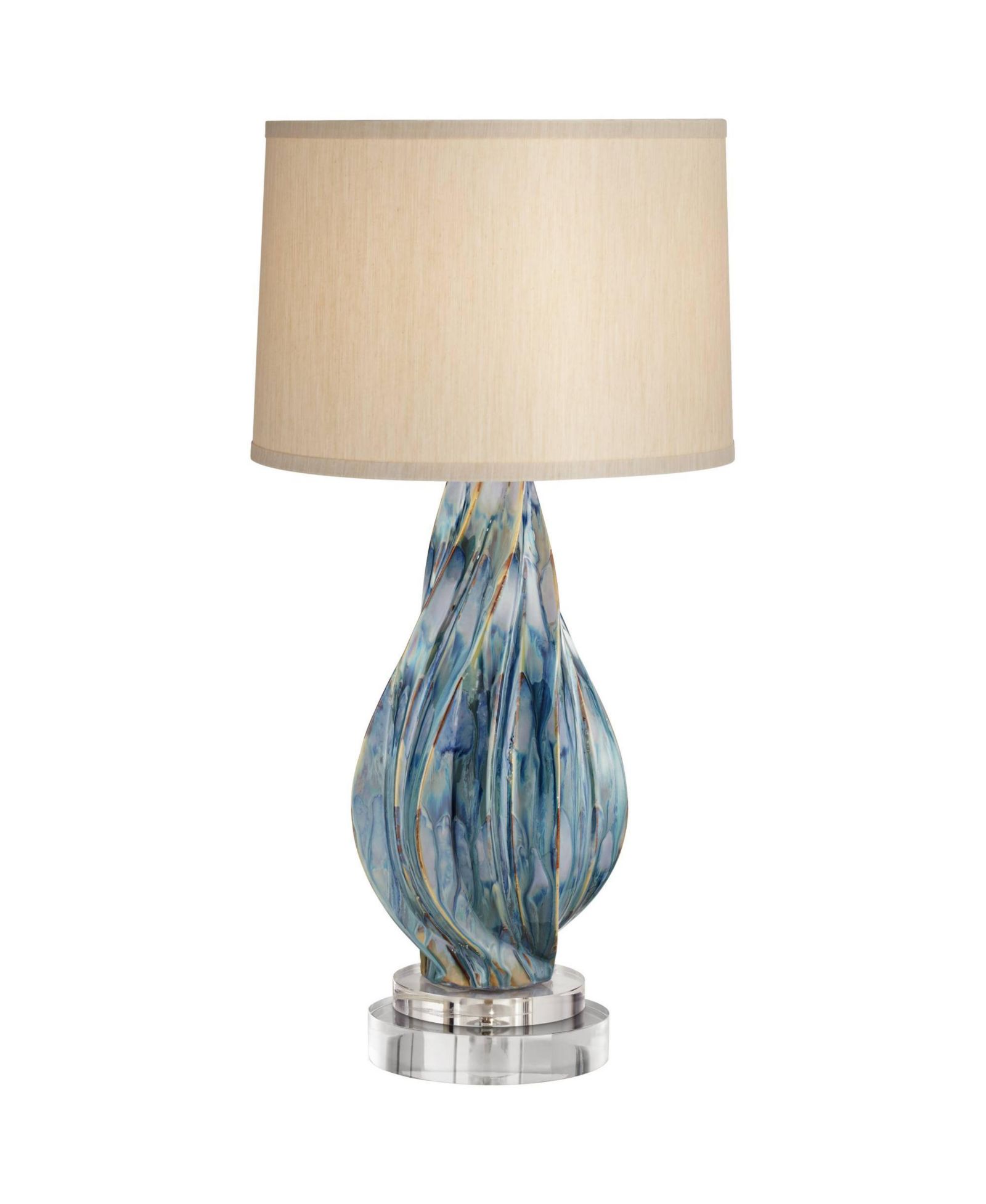 Possini Euro Design Teresa Modern Coastal Table Lamp с Round Riser 32 1/2" Tall Teal Drip Ceramic Drum Shade