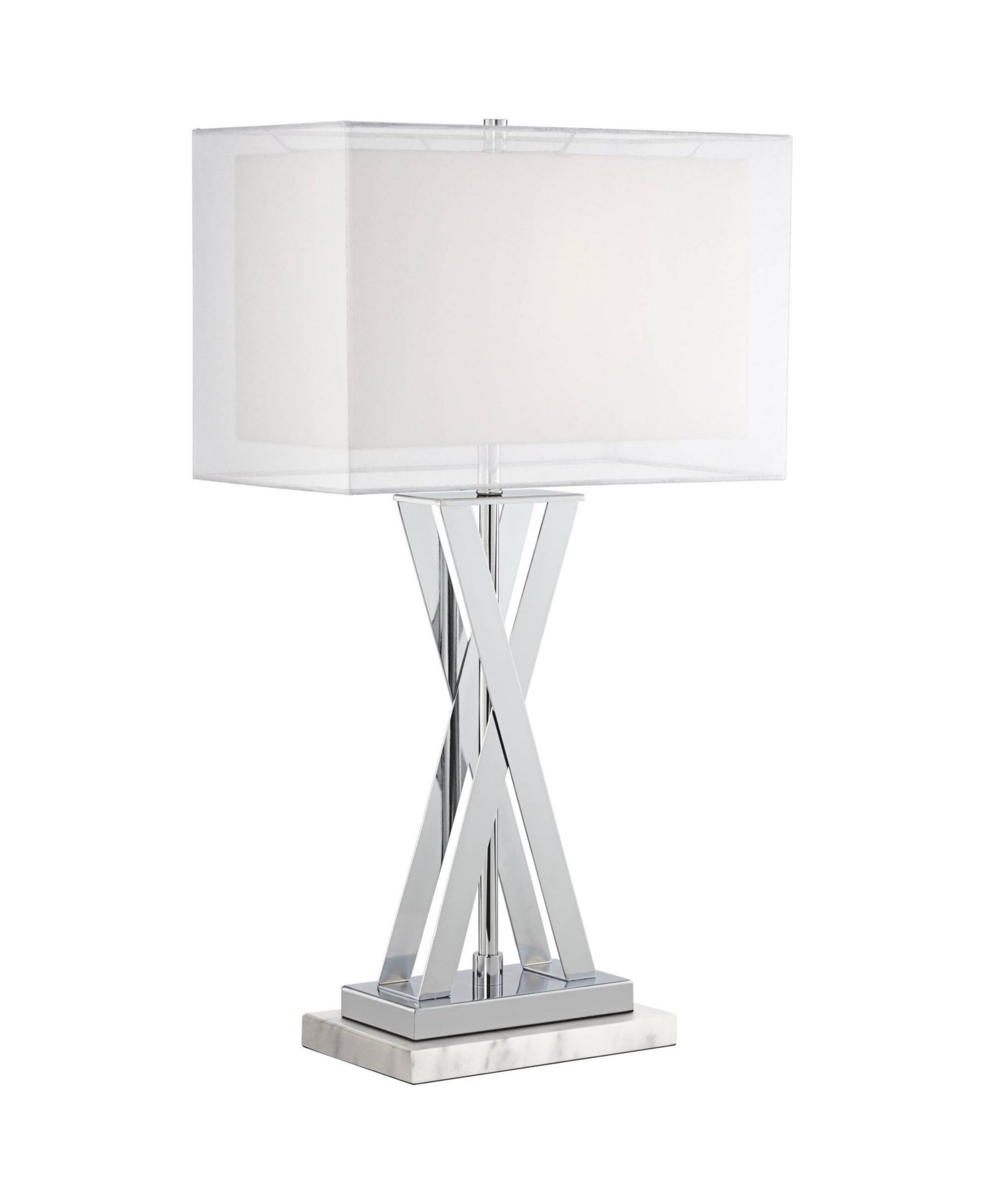 Possini Euro Design Proxima Modern Table Lamp with Marble Riser 28" Tall Chrome Silver Metal Double Shades for Bedroom Living Room House Home