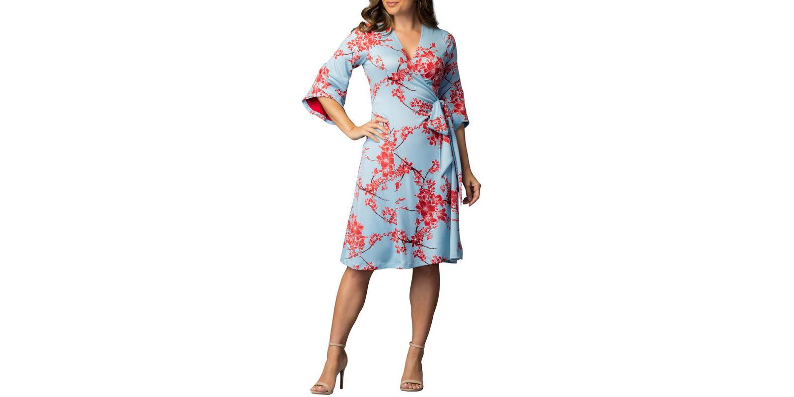 Kiyonna Women's Gemini Wrap Dress with Contrast Lined Sleeves