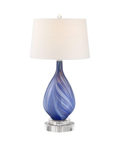 Possini Euro Design Taylor Contemporary Table Lamp with Round Riser 30 1/2" Tall Art Glass  Fabric Drum Shade for Bedroom Living Room Office