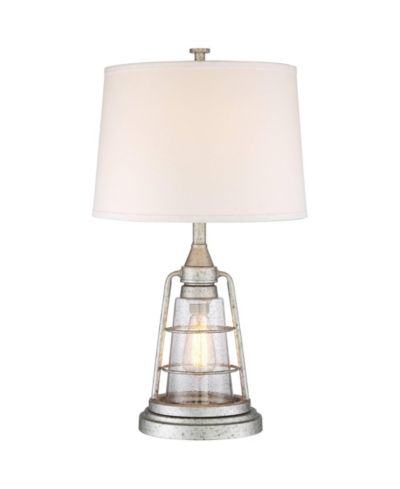 Franklin Iron Works Fisher Coastal Table Lamp 28 3/4" Tall Galvanized Cage with Nightlight LED Table Top Dimmer