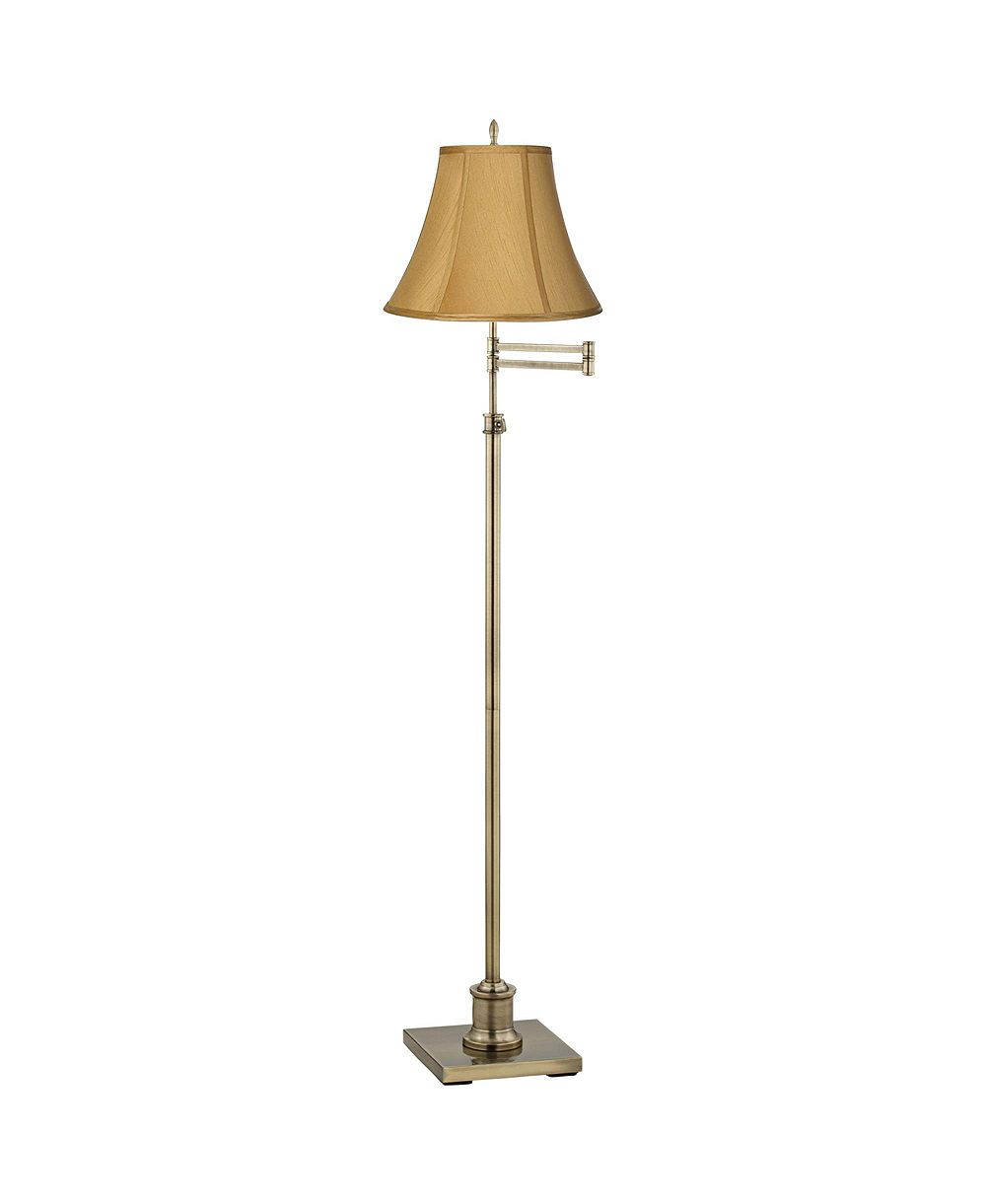 360 Lighting Напольный торшер Traditional Swing Arm Adjustable Height 70" Tall Antique Brass Coppery Fabric Bell Shade