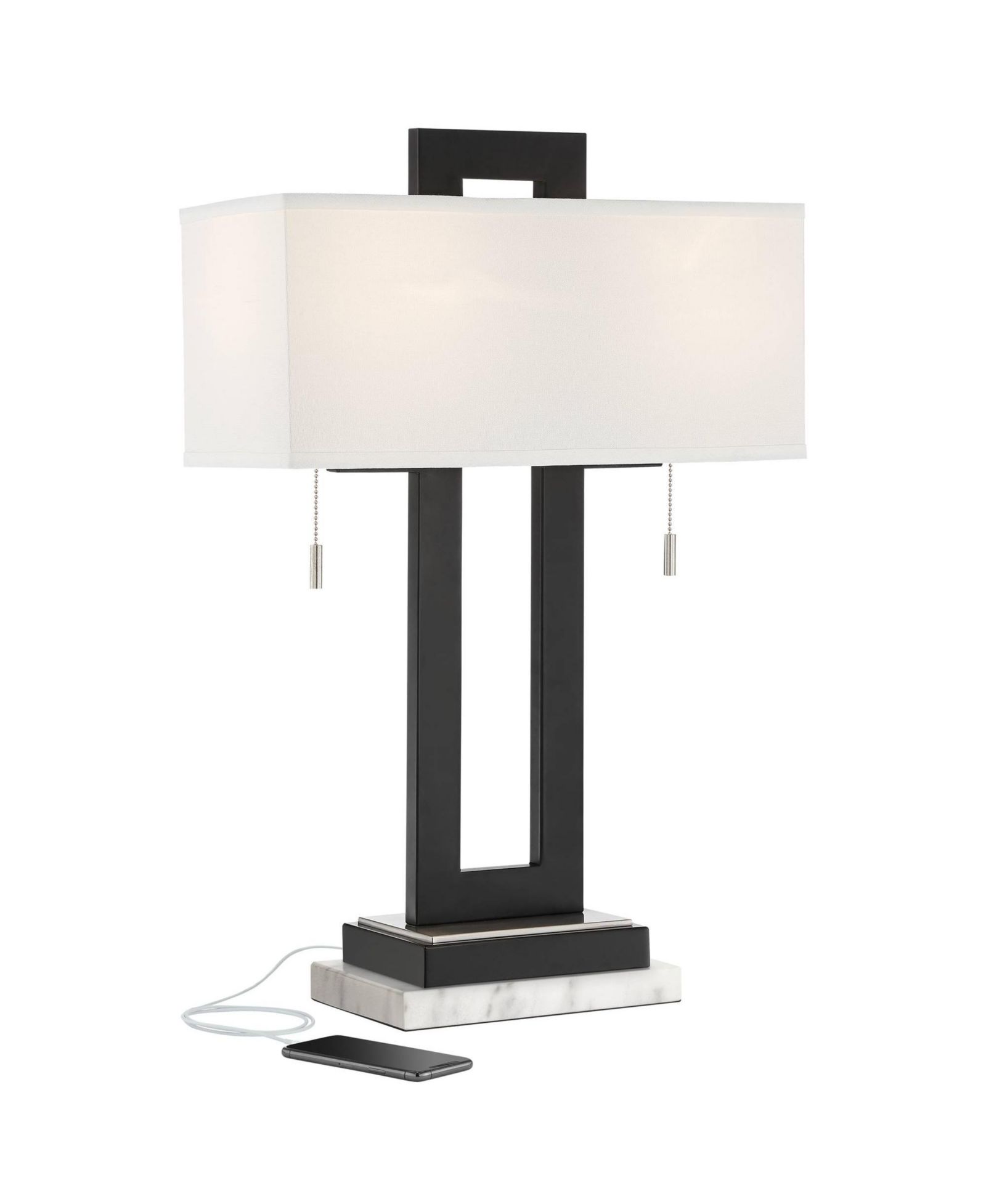 360 Lighting Neil Modern Table Lamp with Marble Riser 26" High Two Tone USB Charging Port Rectangular Shade Bedroom for Bedroom Living Room Desk