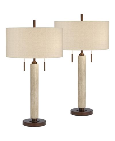 Franklin Iron Works Hugo 28 1/2" Tall Rustic End Table Lamps Set of 2 USB Port Pull Chain