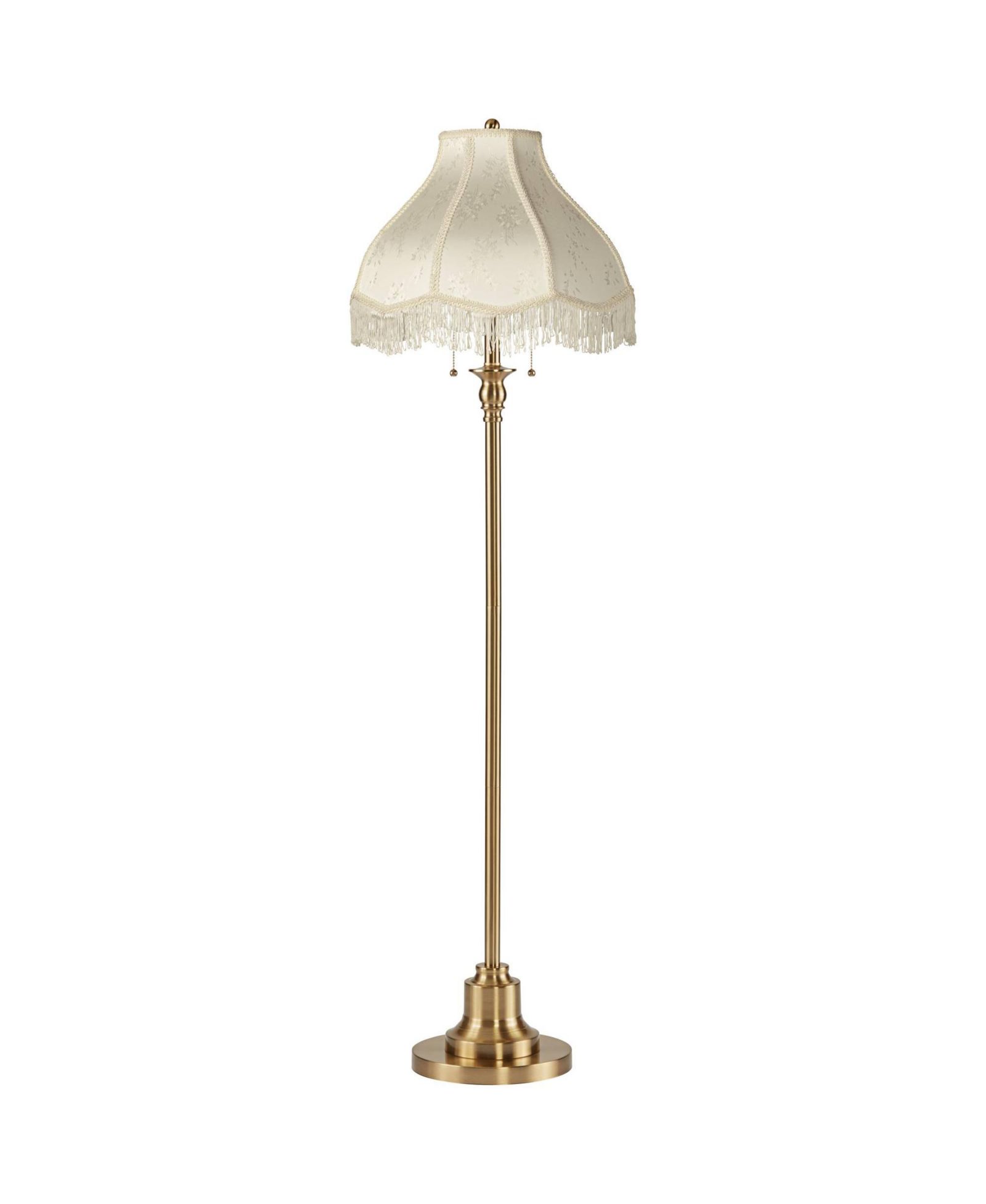 360 Lighting Dyna Traditional Tall 2-Light Standing Floor Lamp Pole Pull Chain Antique Brass Finish Scalloped Shade