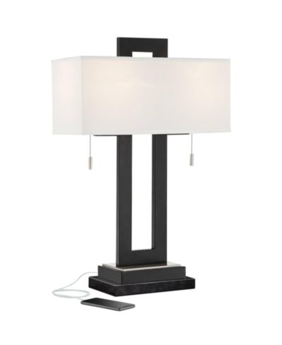 360 Lighting Neil Modern Table Lamp with Marble Riser 26" High Two Tone USB Charging Port Rectangular Shade for Bedroom House Home Desk