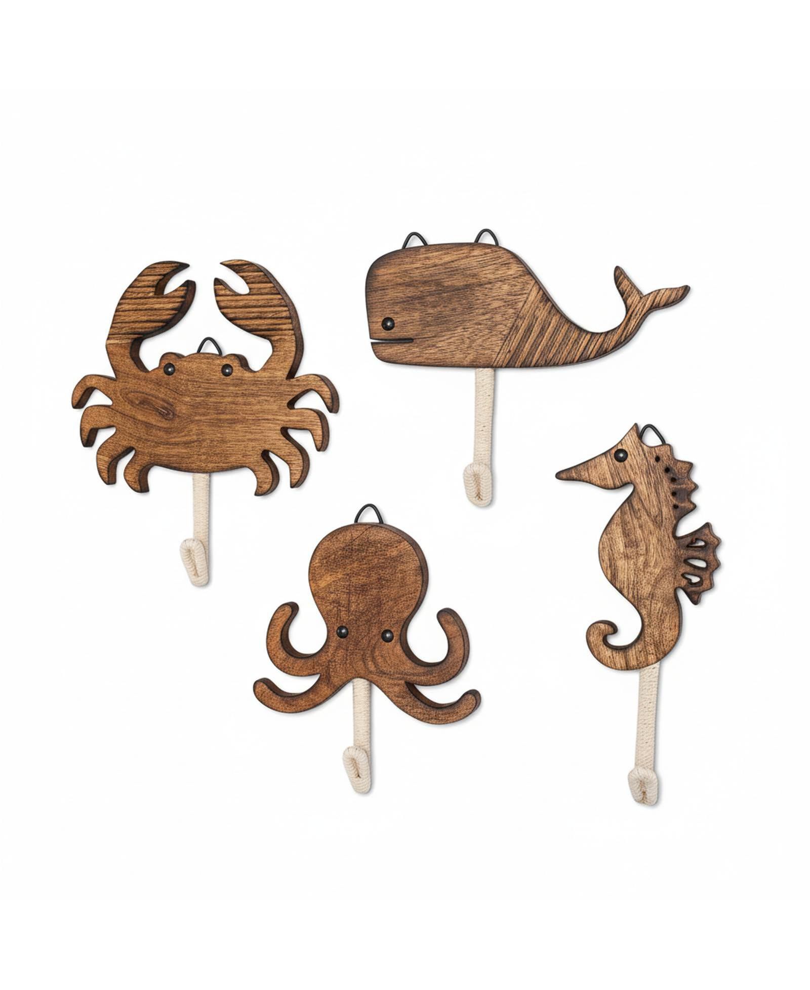 Набор настенных крючков Yigii Sea Life, 4 шт., деревянные, декоративные