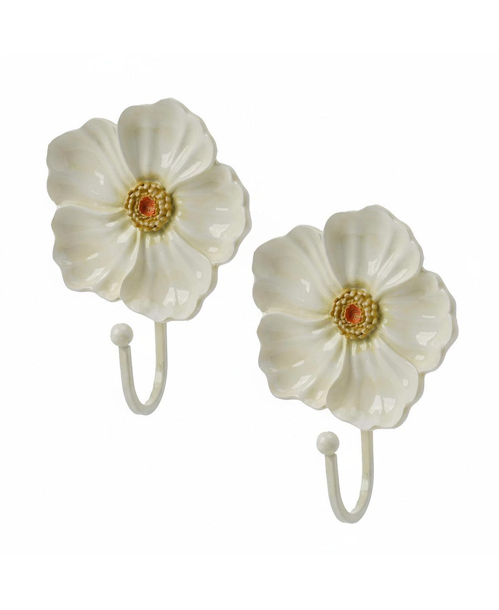 Yigii Flower Decorative Wall Hooks, 2-Piece Resin Wall-Mounted Hooks for Clothes, Towels, Keys & Bags
