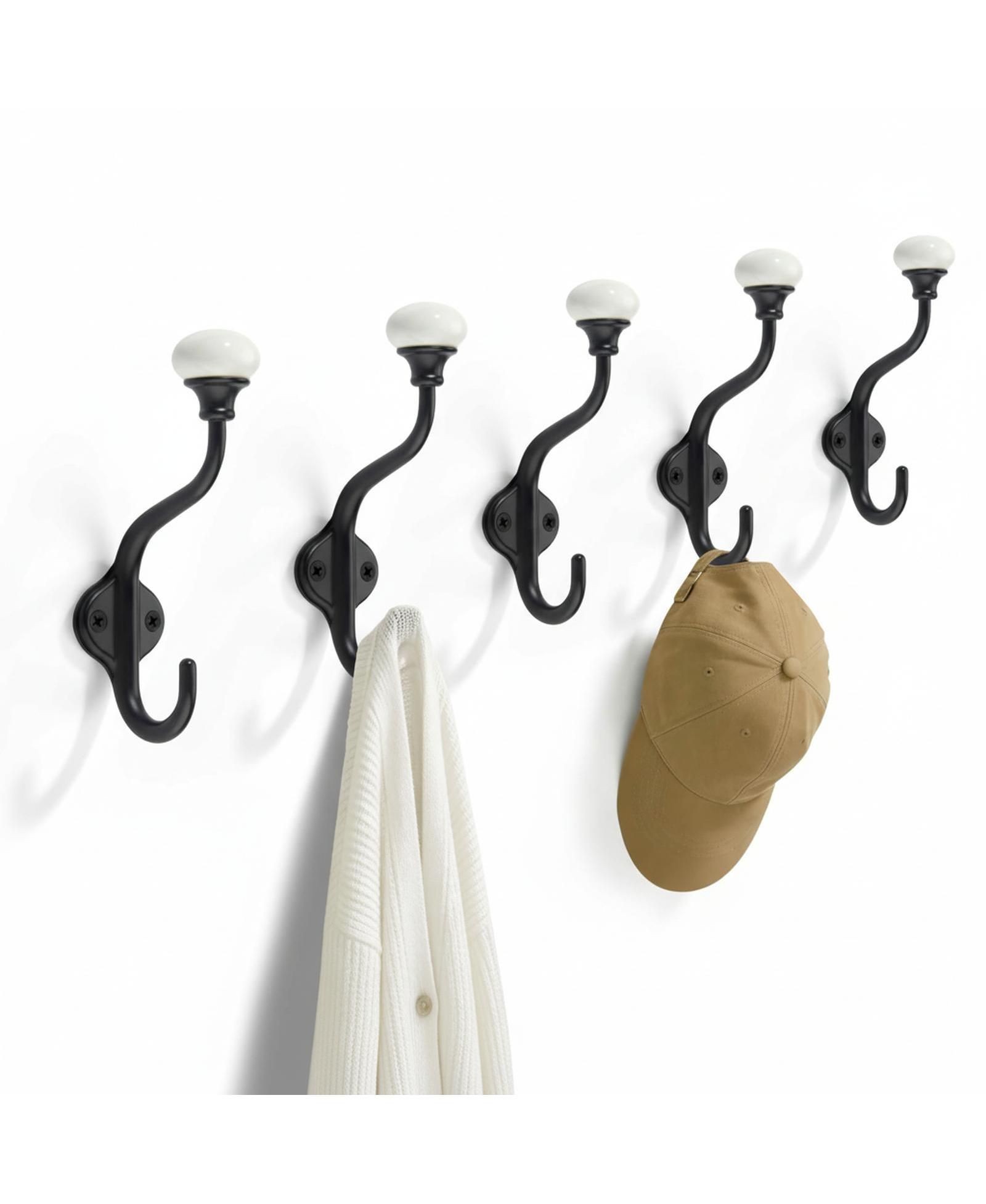YIGII 5-Pack Double Wall-Mounted Coat Hooks, Decorative Hardware for Bathroom, Bedroom & Kitchen
