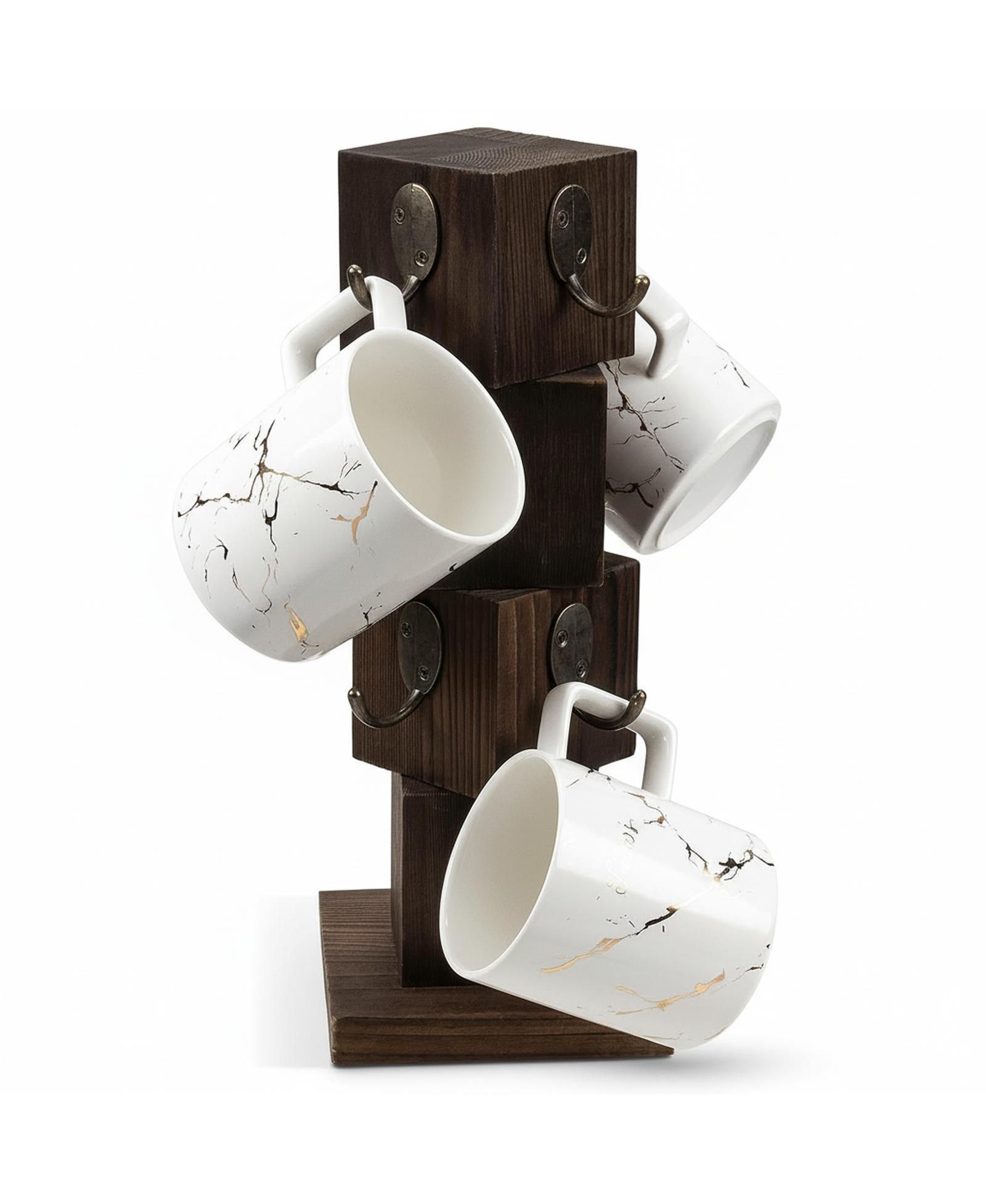 Yigii Rustic Solid Wood Coffee Mug Holder Tree 8 Hooks Farmhouse Cup Rack