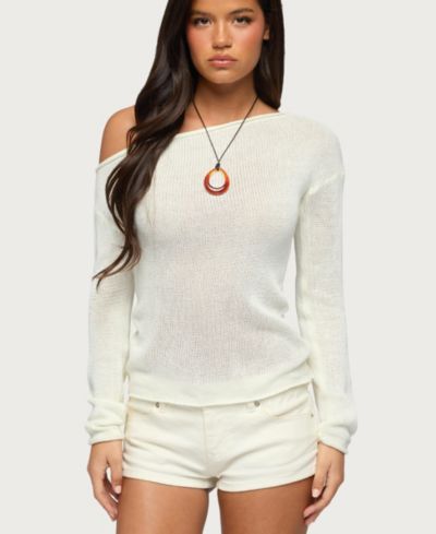 Edikted Women's Violete Off Shoulder Sheer Sweater