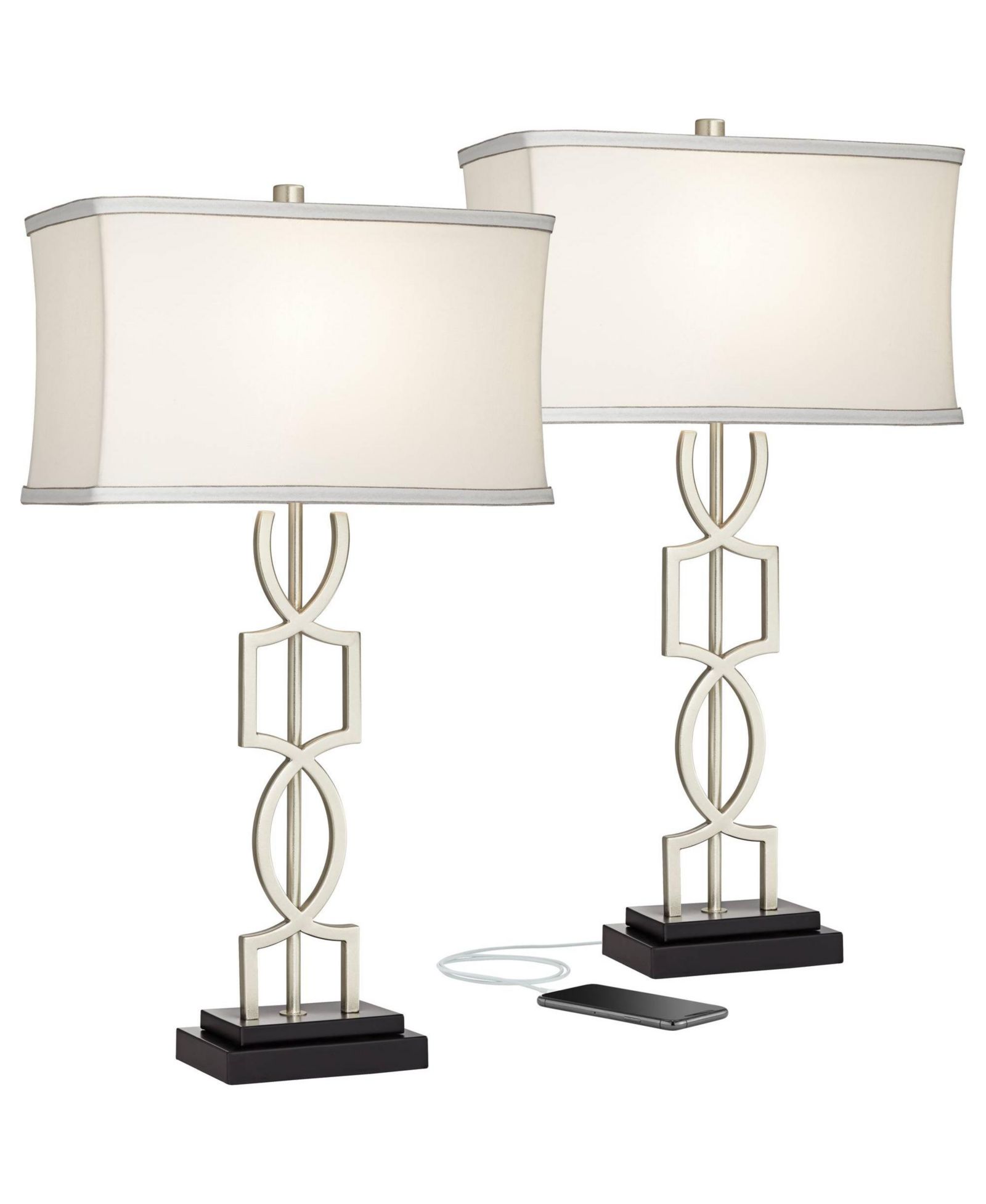 Настольные лампы 360 Lighting Evan Modern 28 1/2" Tall Set of 2 Brushed Nickel with USB Charging Port