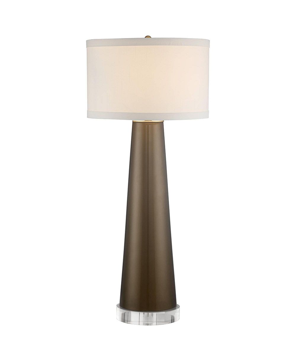 Современная настольная лампа Possini Euro Design Karen с прозрачным круглым основанием 37 1/2" Tall Dark Gold Glass Fabric Drum Shade