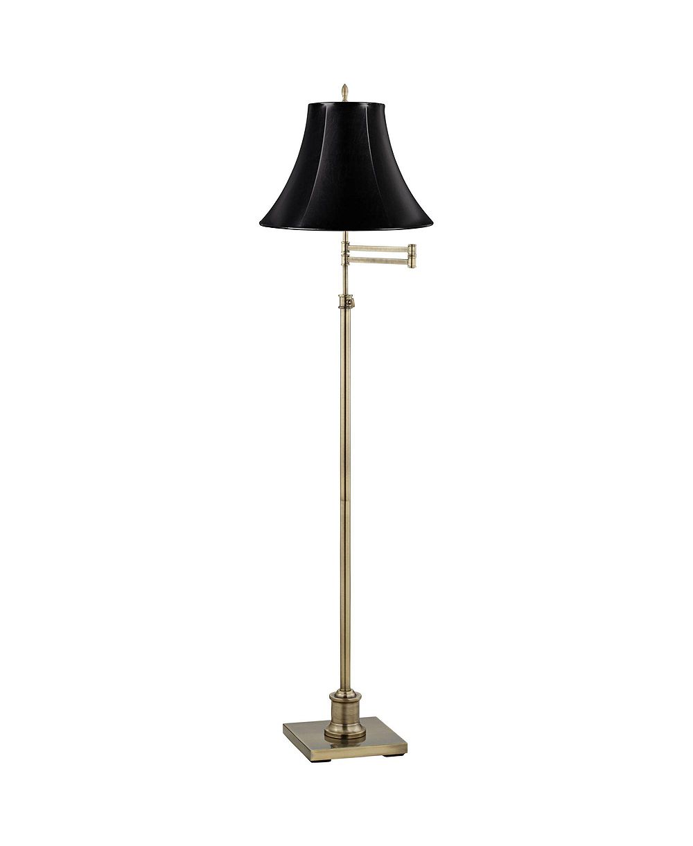 Торшер 360 Lighting Traditional Swing Arm, Antique Brass Leatherette Bell Shade
