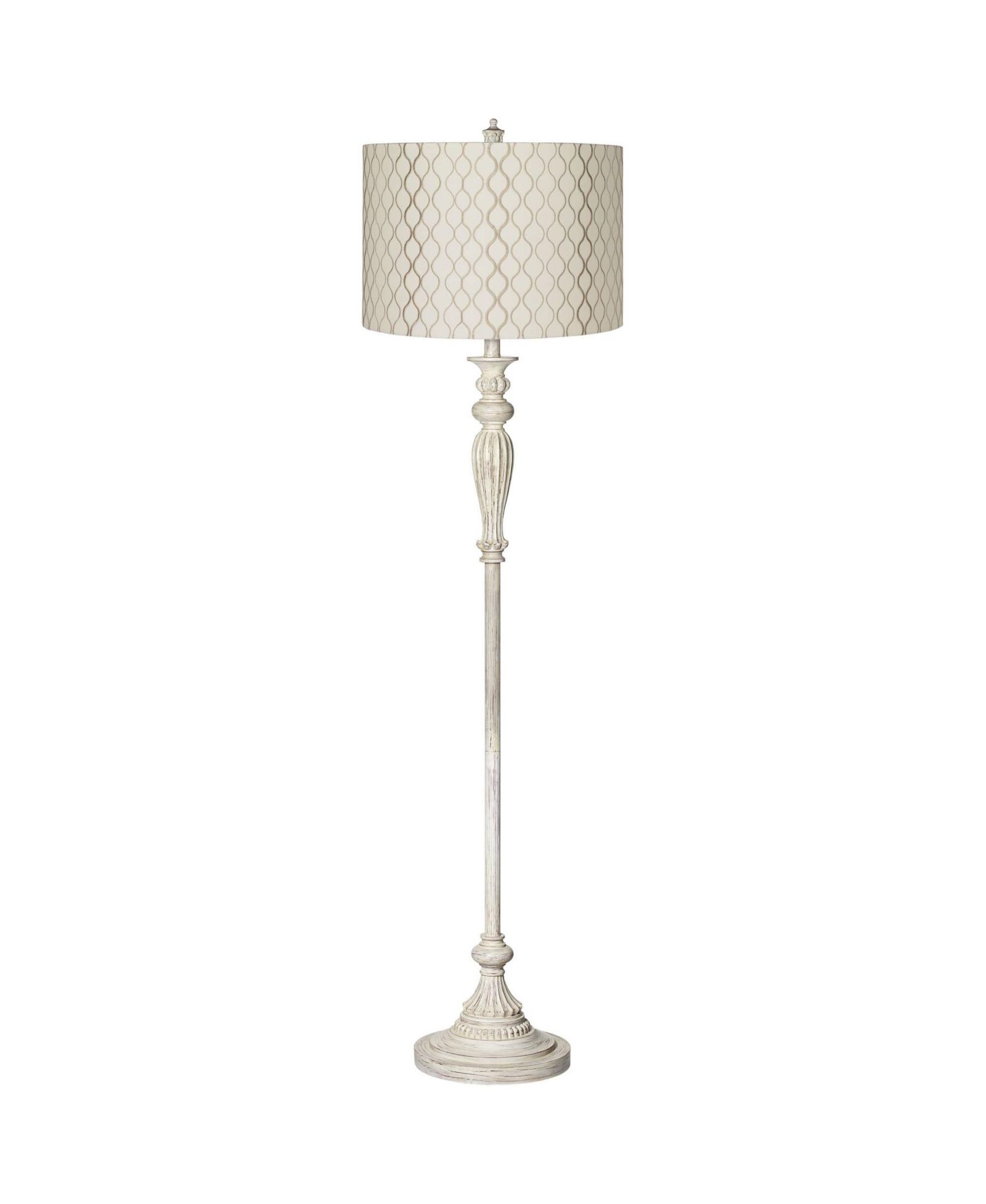 360 Lighting Vintage Country Cottage Floor Lamp 60" Tall Antique Embroidered Hourglass Print Drum Shade for Living Room Bedroom Office House