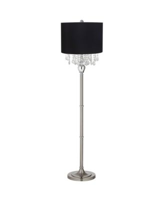 360 Lighting Modern Floor Lamp 62.5" Tall Satin Steel Chrome Crystal Chandelier Fabric Drum Shade for Living Room Reading Bedroom