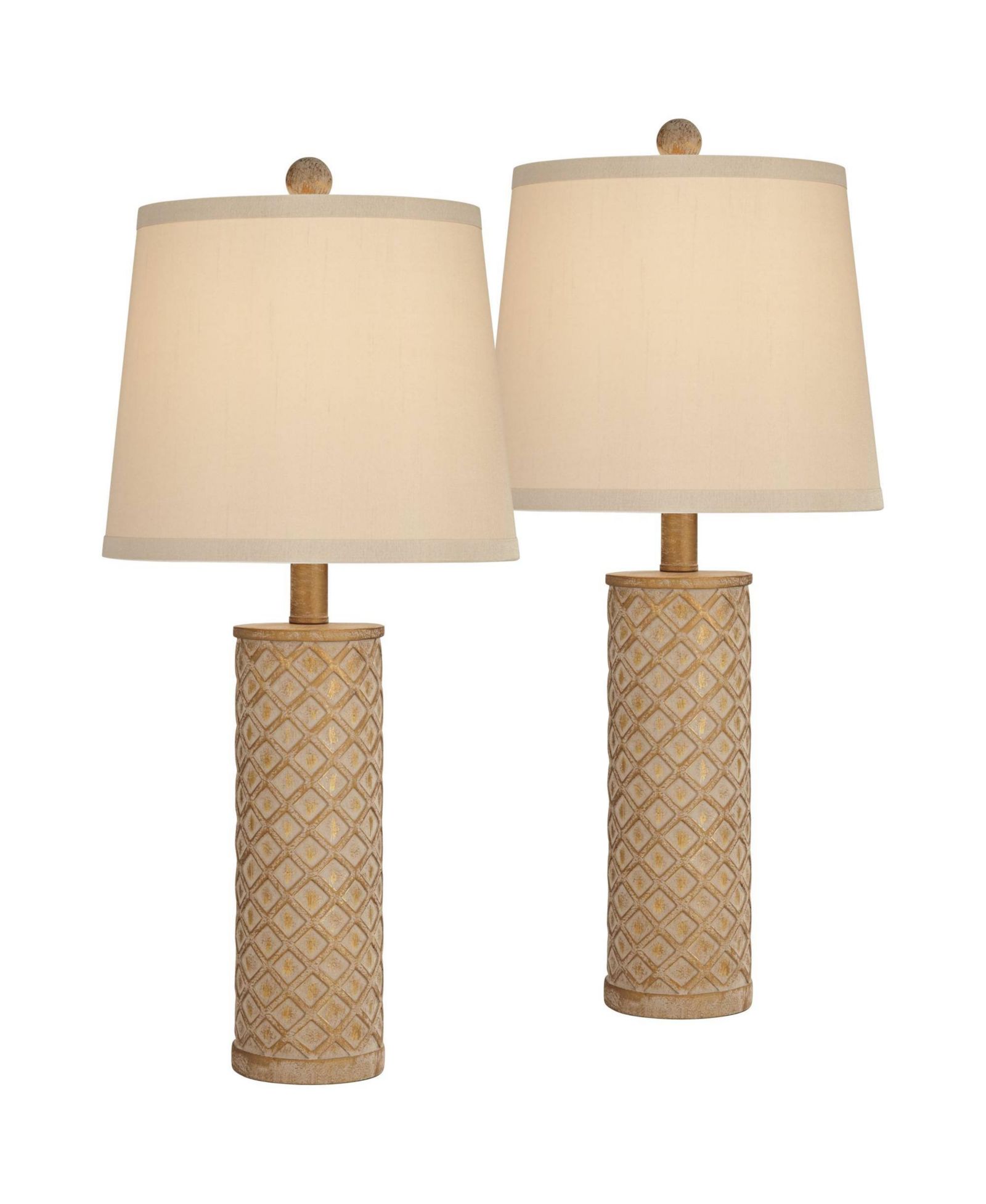 360 Lighting Gisele Cottage Table Lamps 24" High Set of 2  Lattice Column Tapered Drum Shade for Bedroom Living Room Bedside Nightstand Home