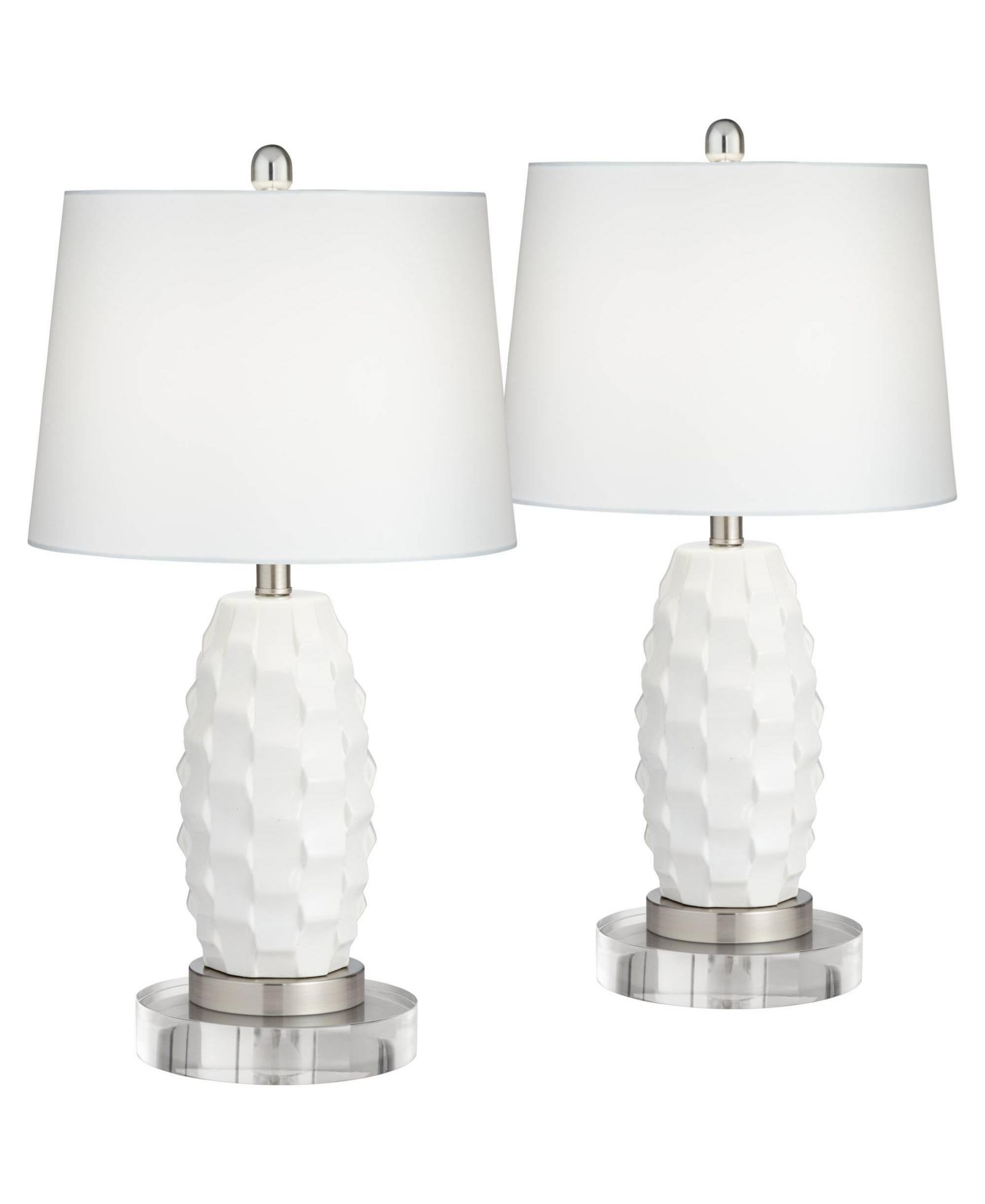 360 Lighting Modern Coastal Table Lamps 25.25" High Set of 2 LED with Round Risers Dimmer Ceramic Drum Shade for Living Room