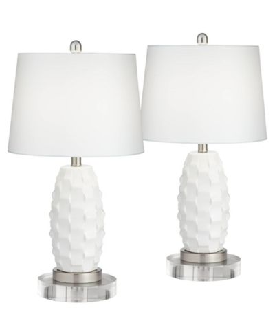 360 Lighting Modern Coastal Table Lamps 25.25" High Set of 2 LED with Round Risers Dimmer Ceramic Drum Shade for Living Room