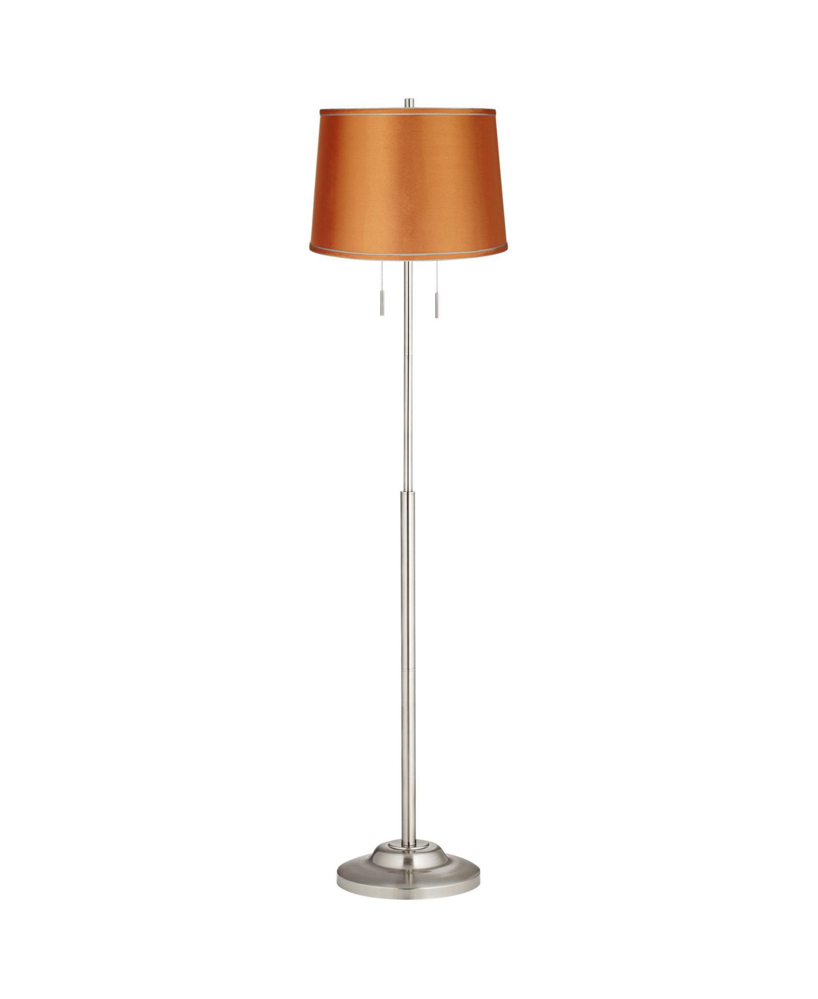 360 Lighting Abba Modern Floor Lamp Standing 66" Tall Brushed Nickel Metal Satin Fabric Drum Shade for Living Room Bedroom Office House