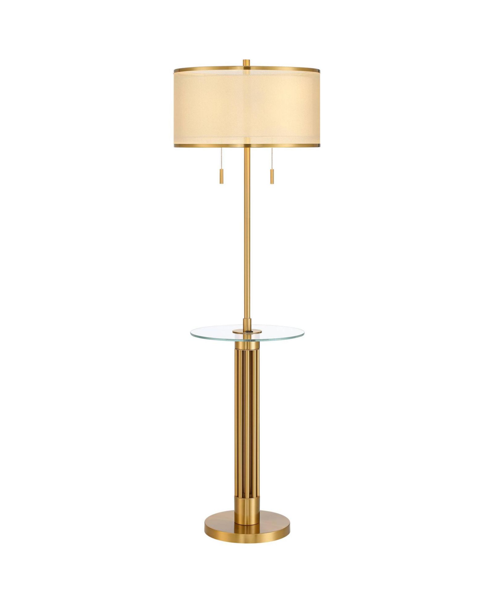 Possini Euro Design Granview Mid Century Modern 66" Tall Standing Floor Lamp with Glass Table USB Port Gold Metal Warm Brass Finish