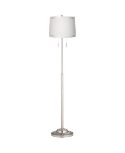 360 Lighting Abba Modern Floor Lamp Standing 66" Tall Brushed Nickel Fabric Tapered Drum Shade for Living Room Bedroom Office House Home
