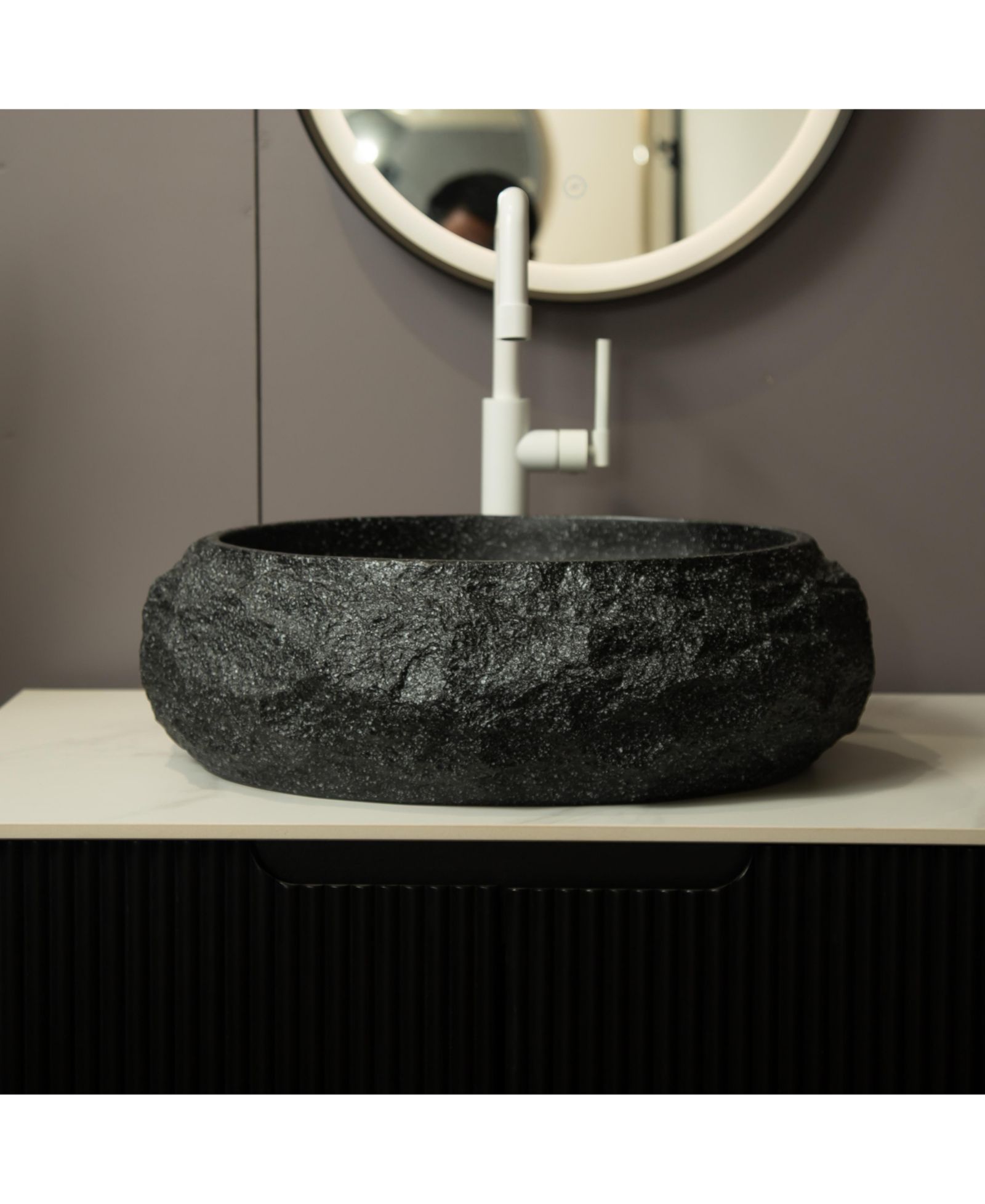BUSDAYS Luna 18'' Bathroom Sink, Irregular Oval Resin Vessel Basin with Stone Pattern, Artistic Style Sink, NO Faucet, Dark Gray