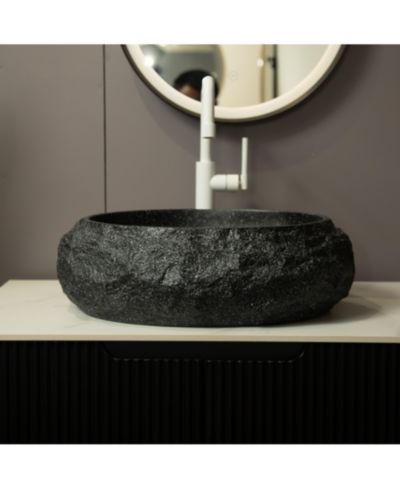 BUSDAYS Luna 18'' Bathroom Sink, Irregular Oval Resin Vessel Basin with Stone Pattern, Artistic Style Sink, NO Faucet, Dark Gray