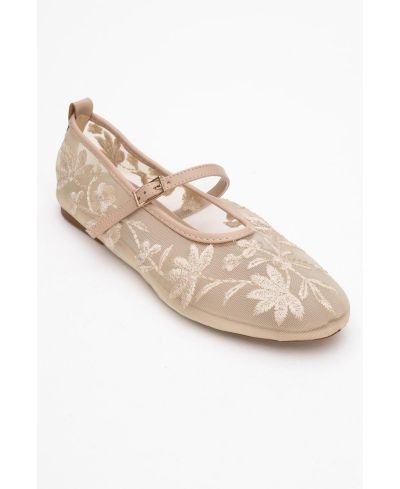 Prologue Shoes Juny Mesh Floral Embroidery Ballet Flat